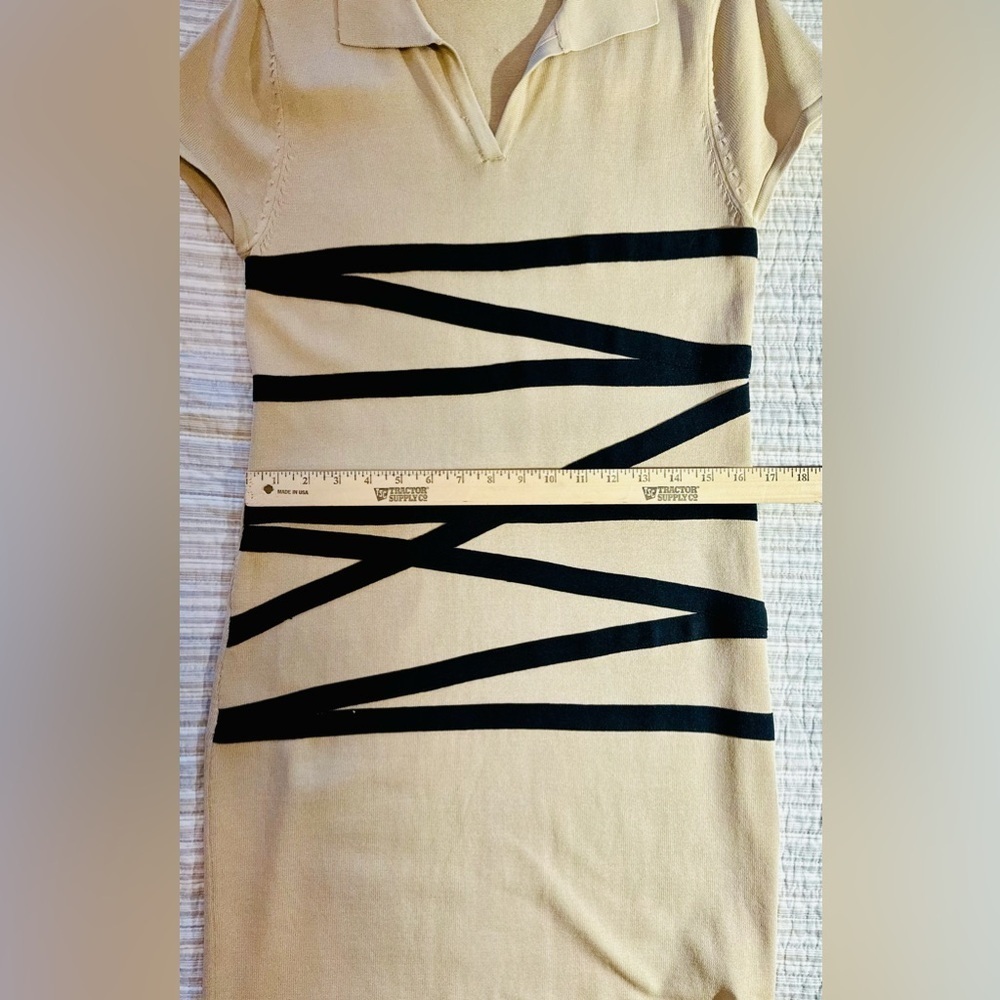 Adrienne Vittadini Beige Dress With Black Horizontal Strips, Size M - Picture 8 of 12